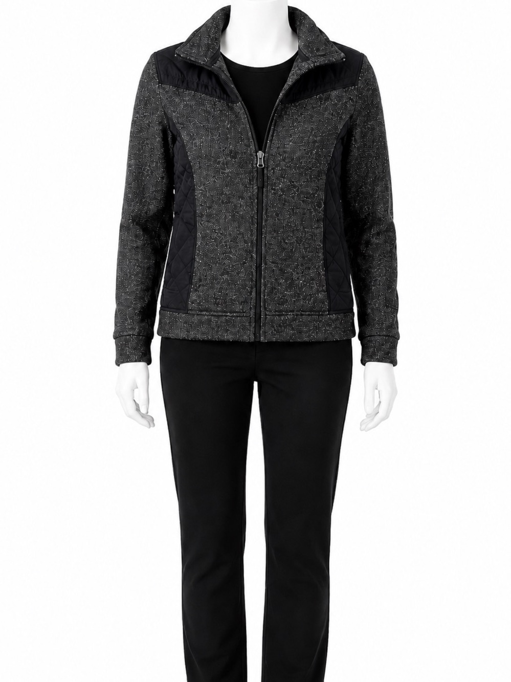 CB Sports Women's Large Gray Black Quilted Full Zip Hybrid Jacket